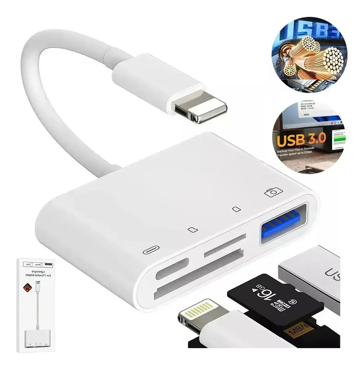 Adaptador Zcgoingtech para iPad, iPhone, leitor de cartão SD/TF