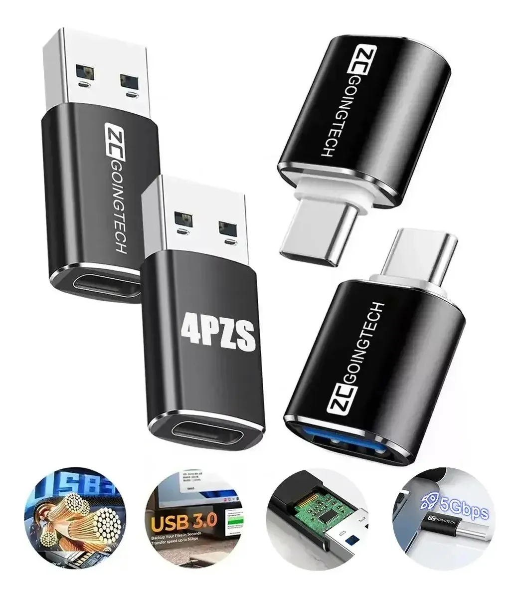 Adaptador USB Zcgoingtech de 4 peças Cabo Otg Adaptador Otg USB tipo C para USB 3.0 de 5 Gbps de alta velocidade. Conecte e use, para celular, PC, laptop, tablet e carro, etc. Compatível...