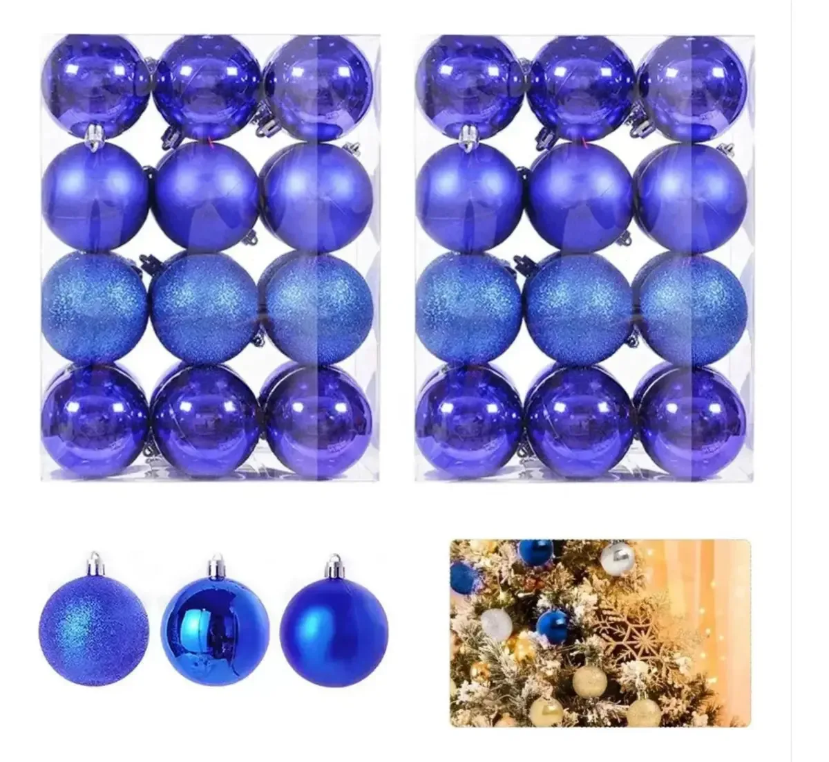 48 esferas de Natal de Natal de enfeites de árvore azul.