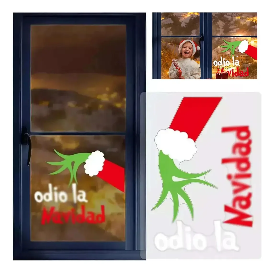 Adesivos decorativos Zcgoingtech Grinch Decoration para janela de Natal I Hate Christmas