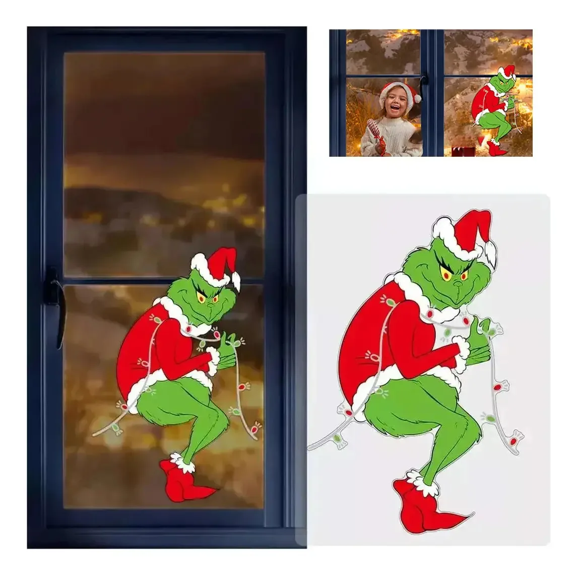 Adesivos decorativos para janelas de Natal Zcgoingtech Grinch Decoration Grinch