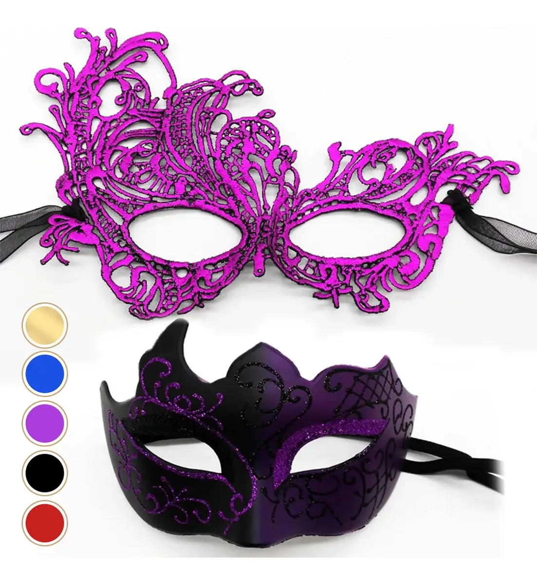2 máscaras, máscaras de festa, Halloween, casal, carnaval, cosplay, roxo