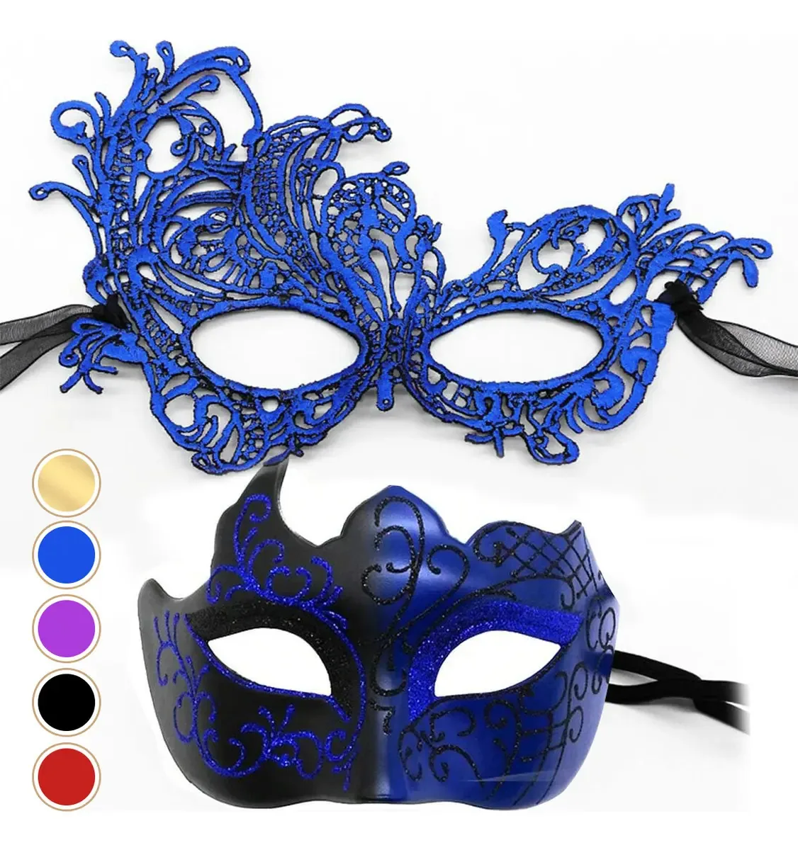 2 máscaras, máscaras de festa, Halloween, casal, carnaval, cosplay, azul