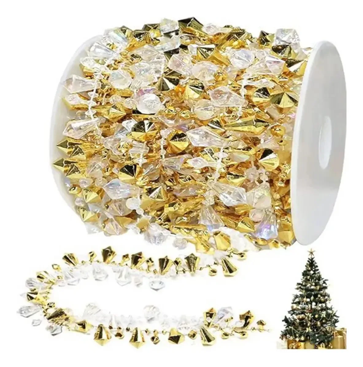 Enfeites pendurados Joreild 5m Christmas Frost Garlands Decoração de Natal dourada.