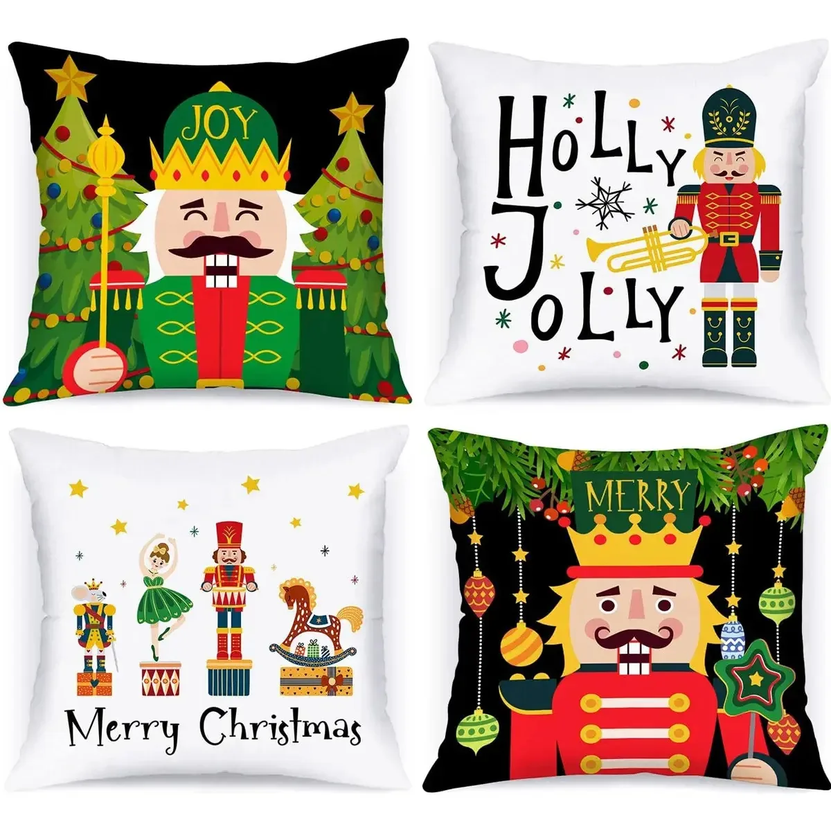 4 almofadas de Natal Joreild, capas de almofada Quebra-Nozes