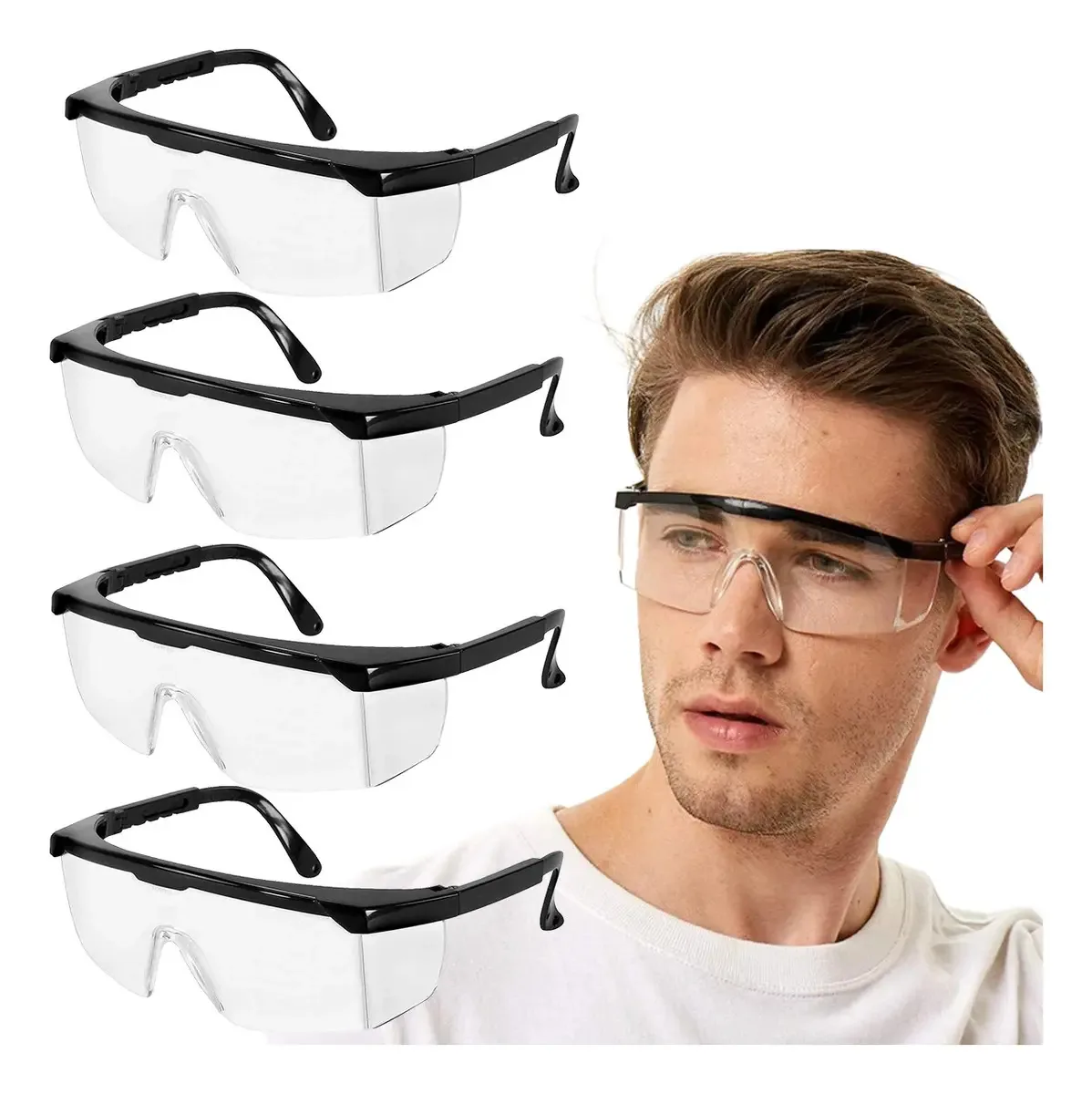 Lentes Sagubforl, 4 peças, óculos de proteção, segurança industrial, trabalho com lentes transparentes, óculos de proteção de trabalho, antiembaçantes, antipoeira e antiarranhões