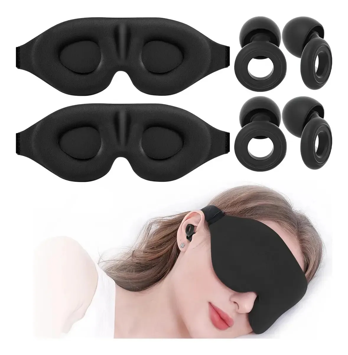 2 máscaras de dormir 3D respiráveis ajustáveis, máscara de olhos+boné, máscara de dormir