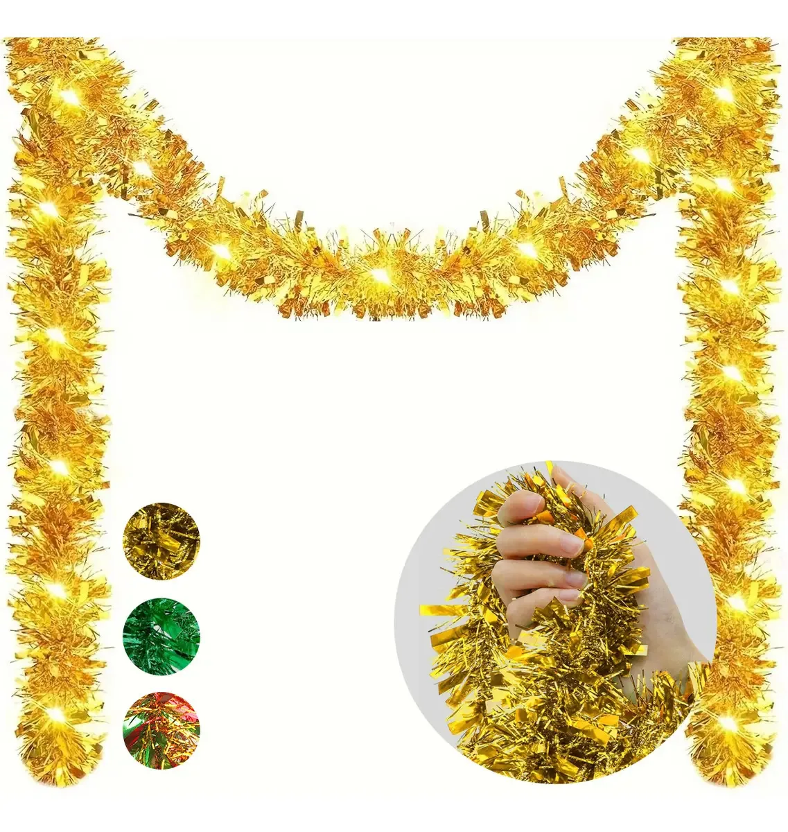 Coroas de Natal, guirlandas, enfeites de decoração de árvores com luzes LED, 5 m, amarelo