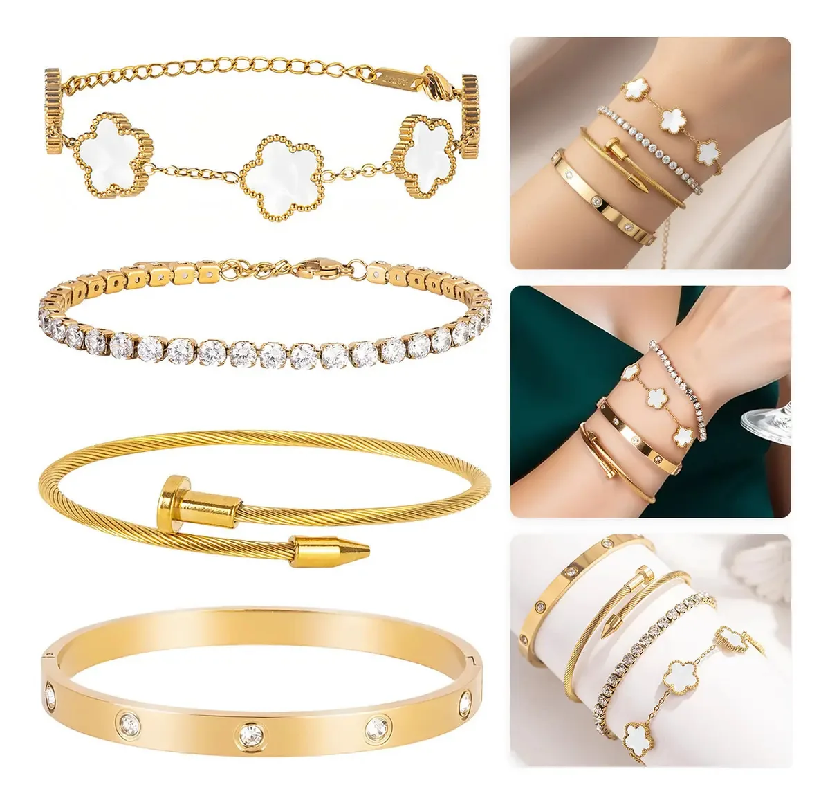 Pulseiras Aokun, 4 peças, presentes femininos, brancos e dourados
