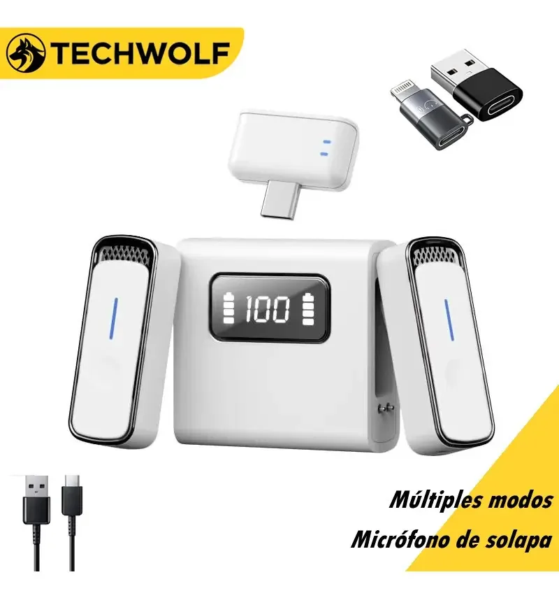 O microfone sem fio Lavalier tipo C com 2 adaptadores, o microfone de lapela Techwolf com vários modos de gravação para telefones e tablets pode ser usado para vlogs e streaming