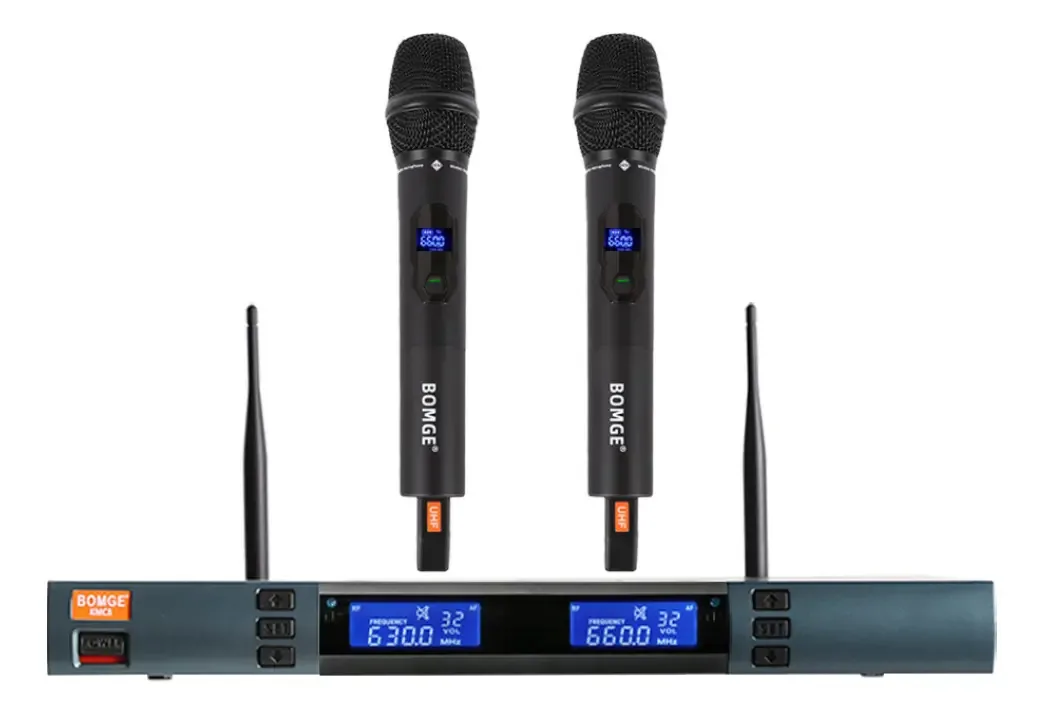 Microfone sem fio duplo UHF, IR automático, 328 pés, azul aço
