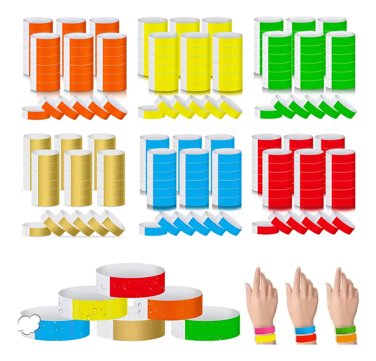 Pulseira/identificação de papel para eventos, pulseiras 600 unidades