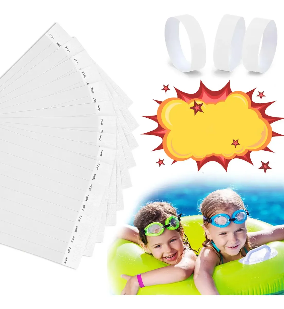 Pulseiras de papel Tyvek, 600 peças, brancas
