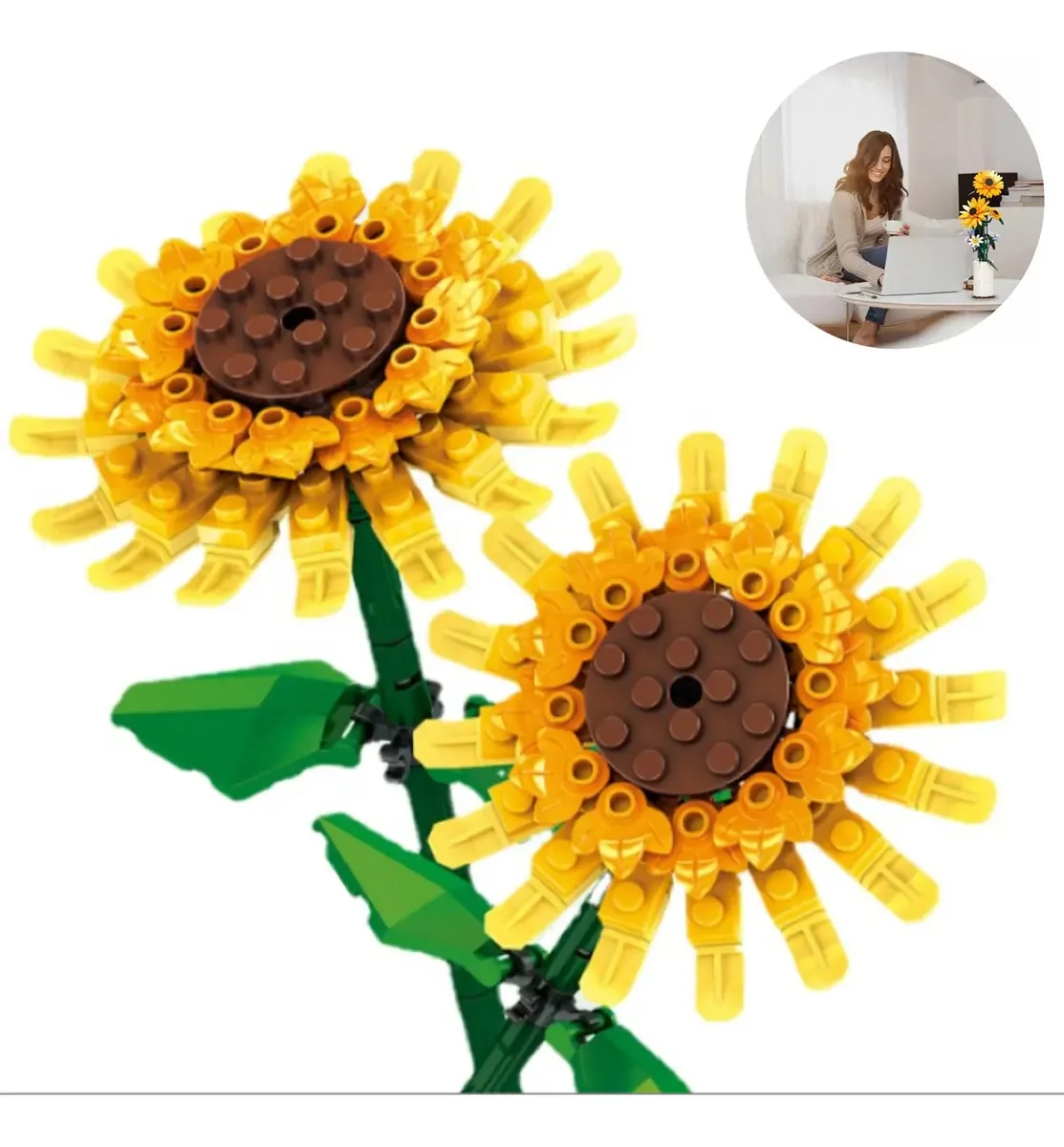 Conjunto de brinquedos em blocos de buquê de girassol