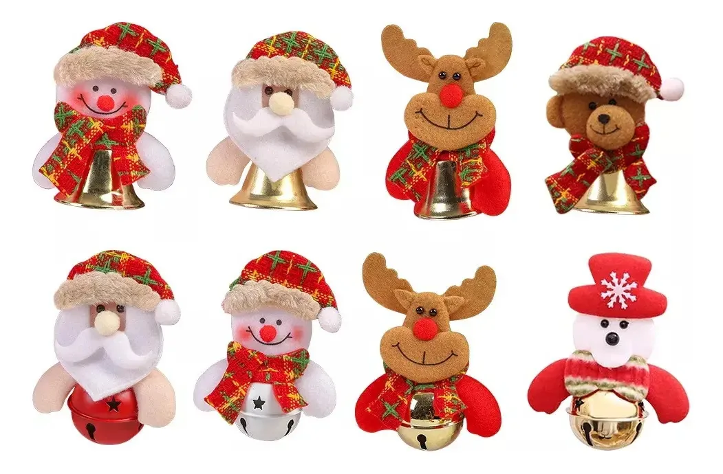 8 enfeites de Natal com pingente de cascavel Decoração de Santa Reno