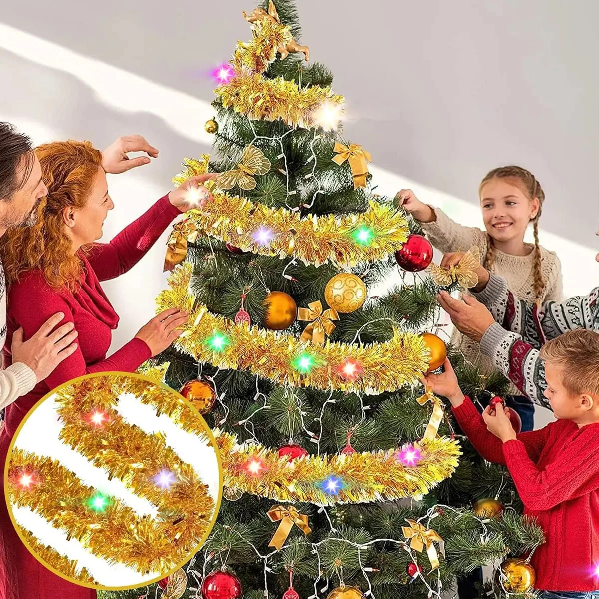 Coroas de Natal, guirlandas, enfeites de decoração de árvores com luzes LED, 5 m, amarelo