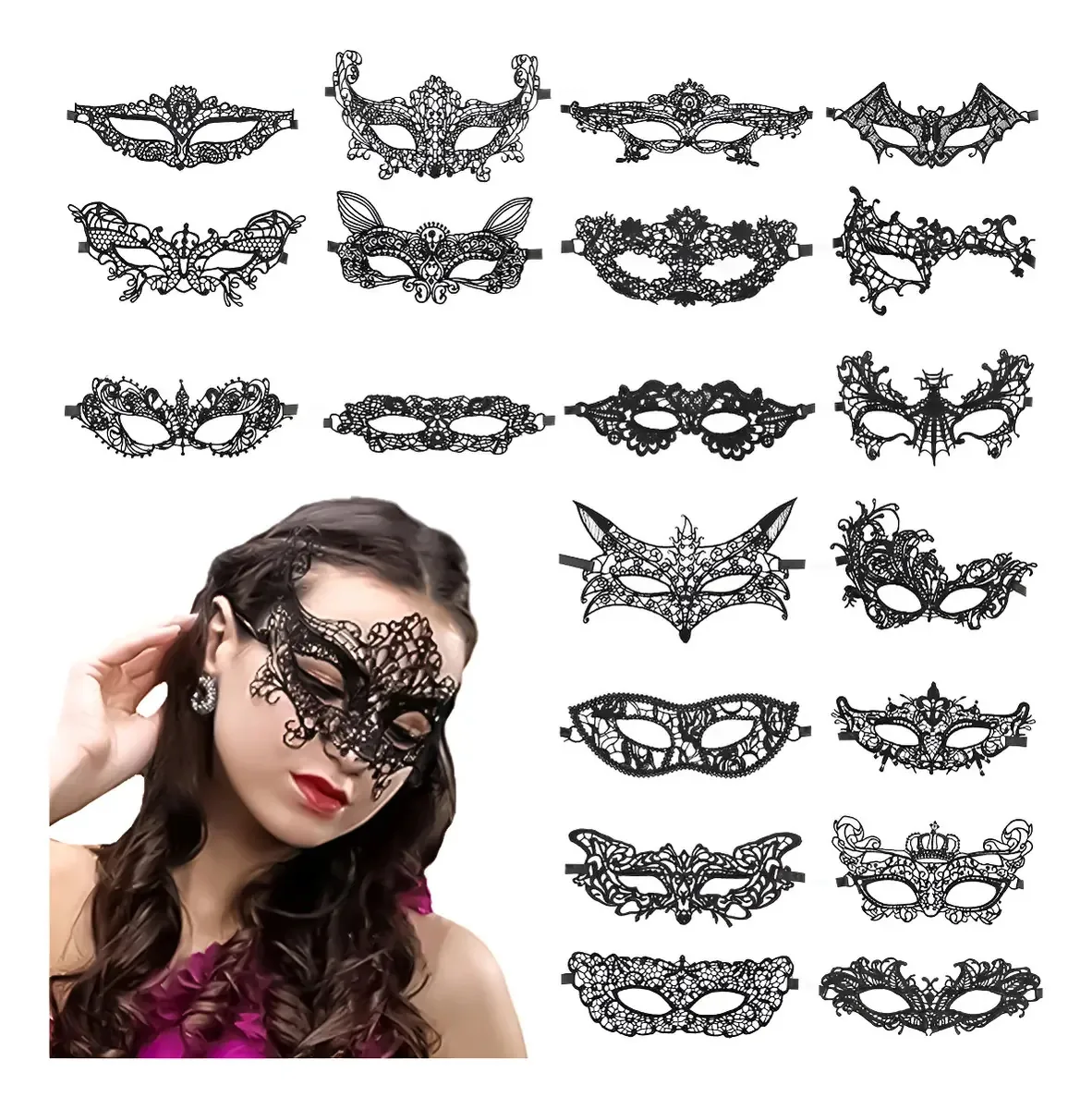 20 Máscaras De Rendas Para Baile Fantasias Festa Halloween Preto