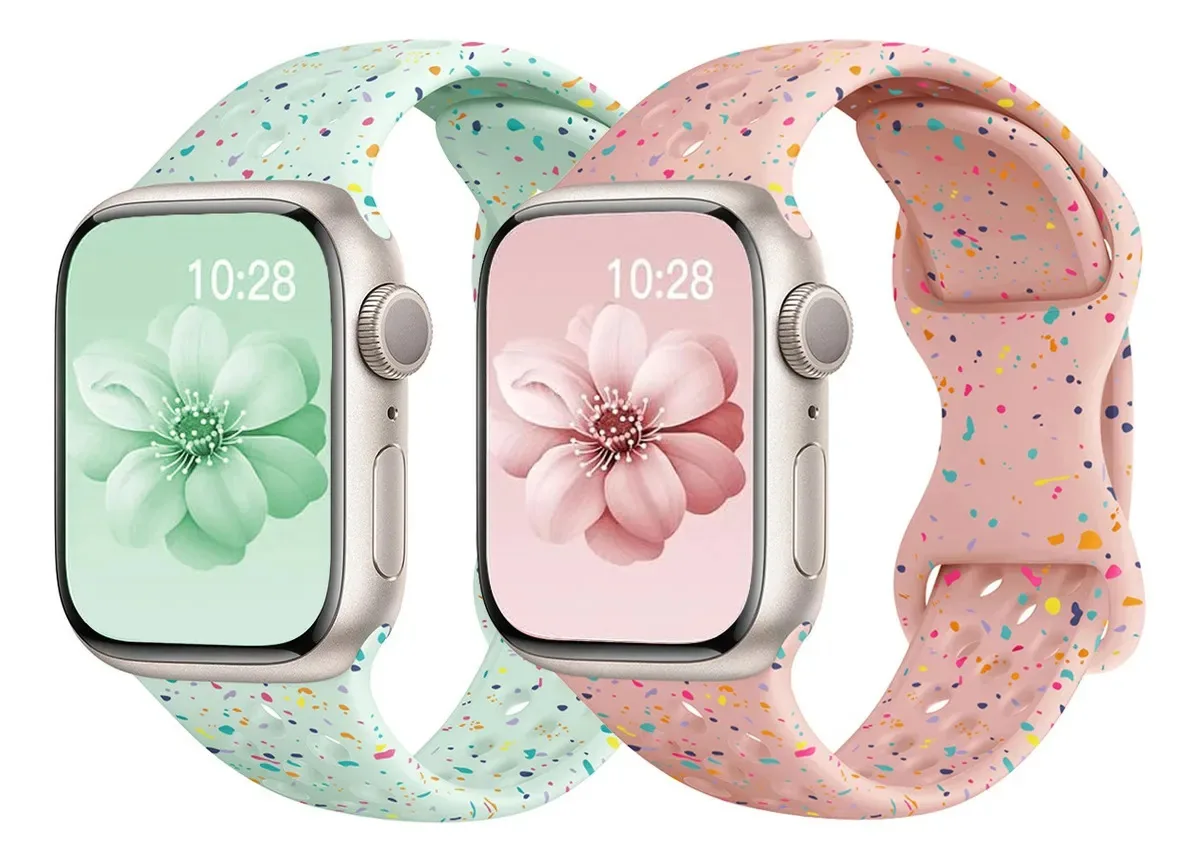 2 pulseiras para relógios Apple Iwatch 38 49 mm de largura da pulseira de silicone doce 23 cm rosa/verde 38/40/41 mm