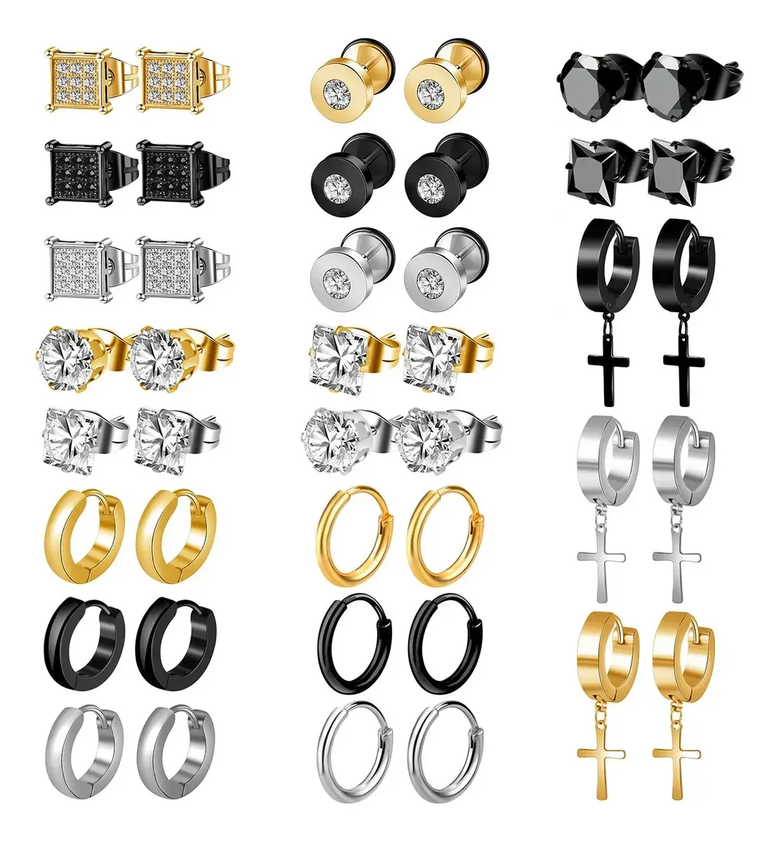 Brincos JinXuan Brincos de aço inoxidável - pacote com 42