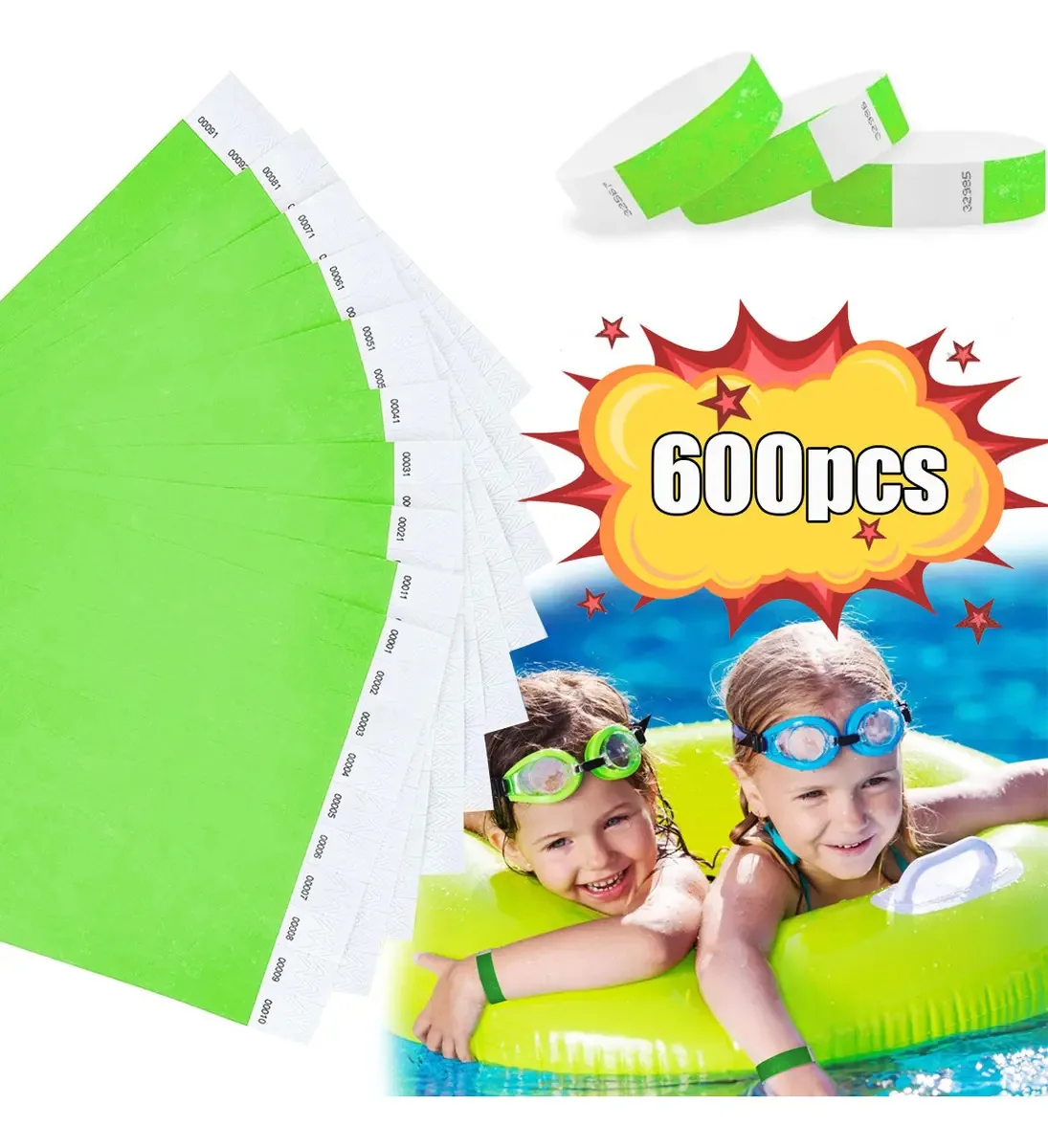 600 pulseiras Tyvek e pulseiras - Eventos, hotéis, mostra o número da cor verde