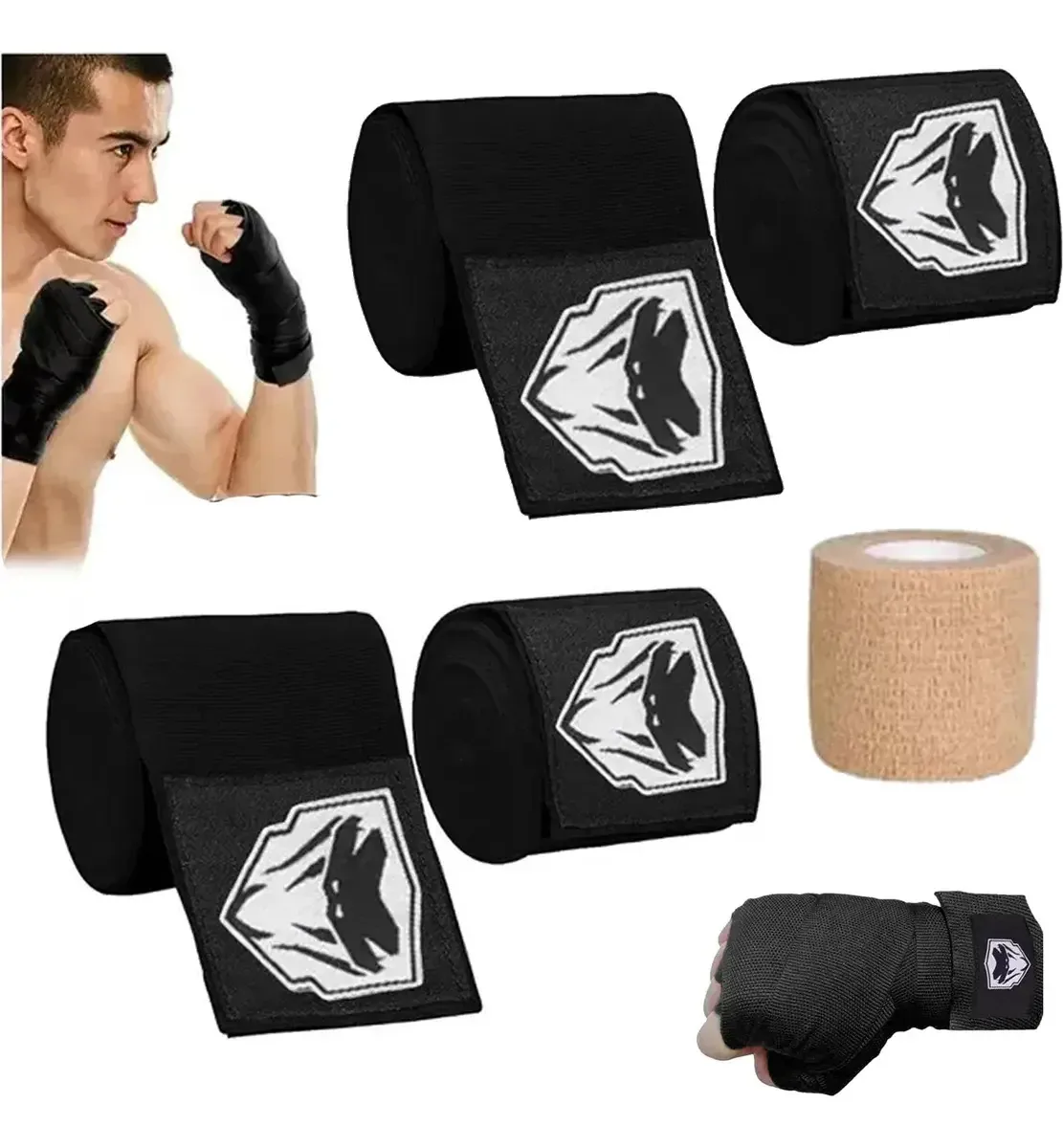 Bandagens de boxe semielásticas Adx 3m.boxeo Color Black 4 unidades