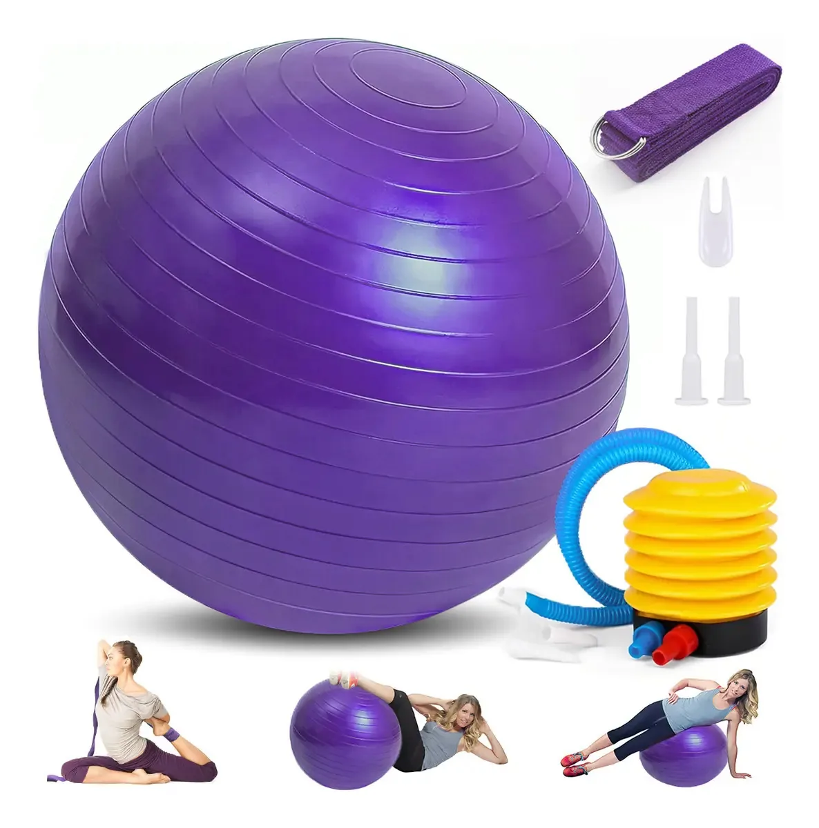 Bola de Pilates SIMUKY YJ65 com Inflador Violeta