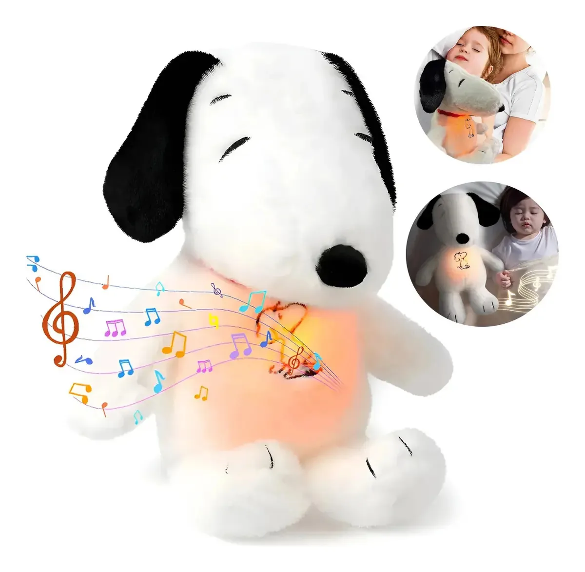 Brinquedos respiradores Snoopy, animais respiratórios de pelúcia com ação respiratória realista e música iluminada, brinquedos ideais para dormir ajustáveis em quatro modos, presentes para bebês para