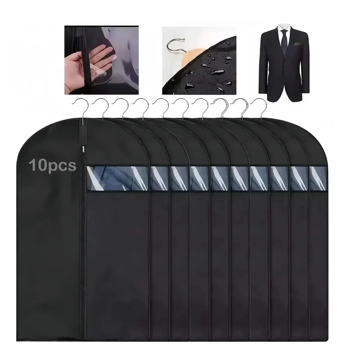 10 capas de roupas 60x100 pretas, porta-ternos, vestido impermeável preto