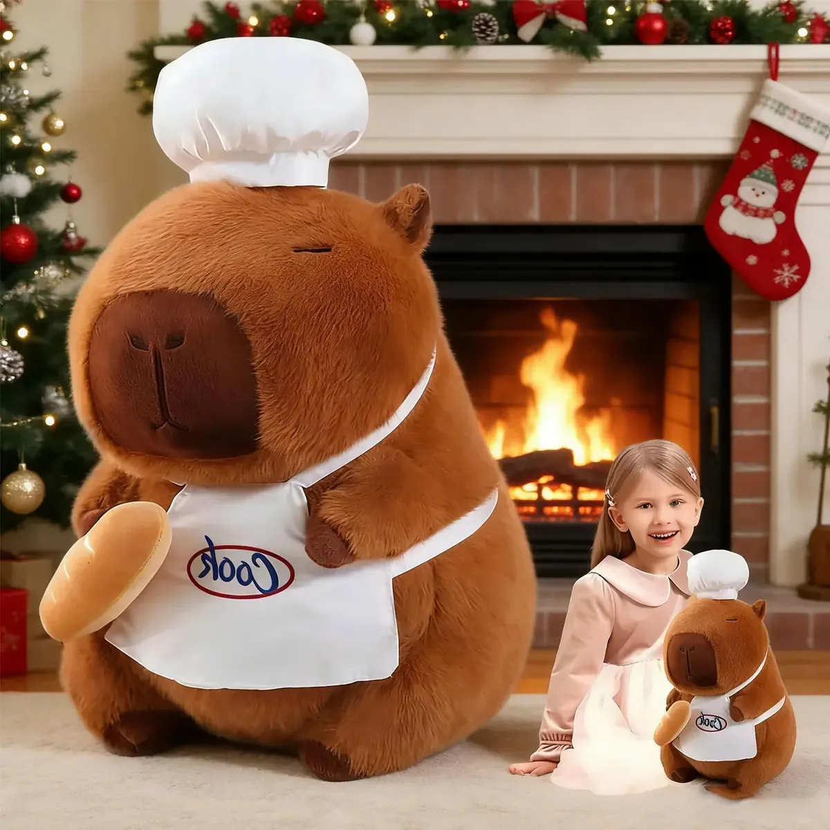 Boneca de pelúcia Capivara com Chef Grande Boneca macia e macia marrom claro Boneca Capivara Soft Chef Capivara