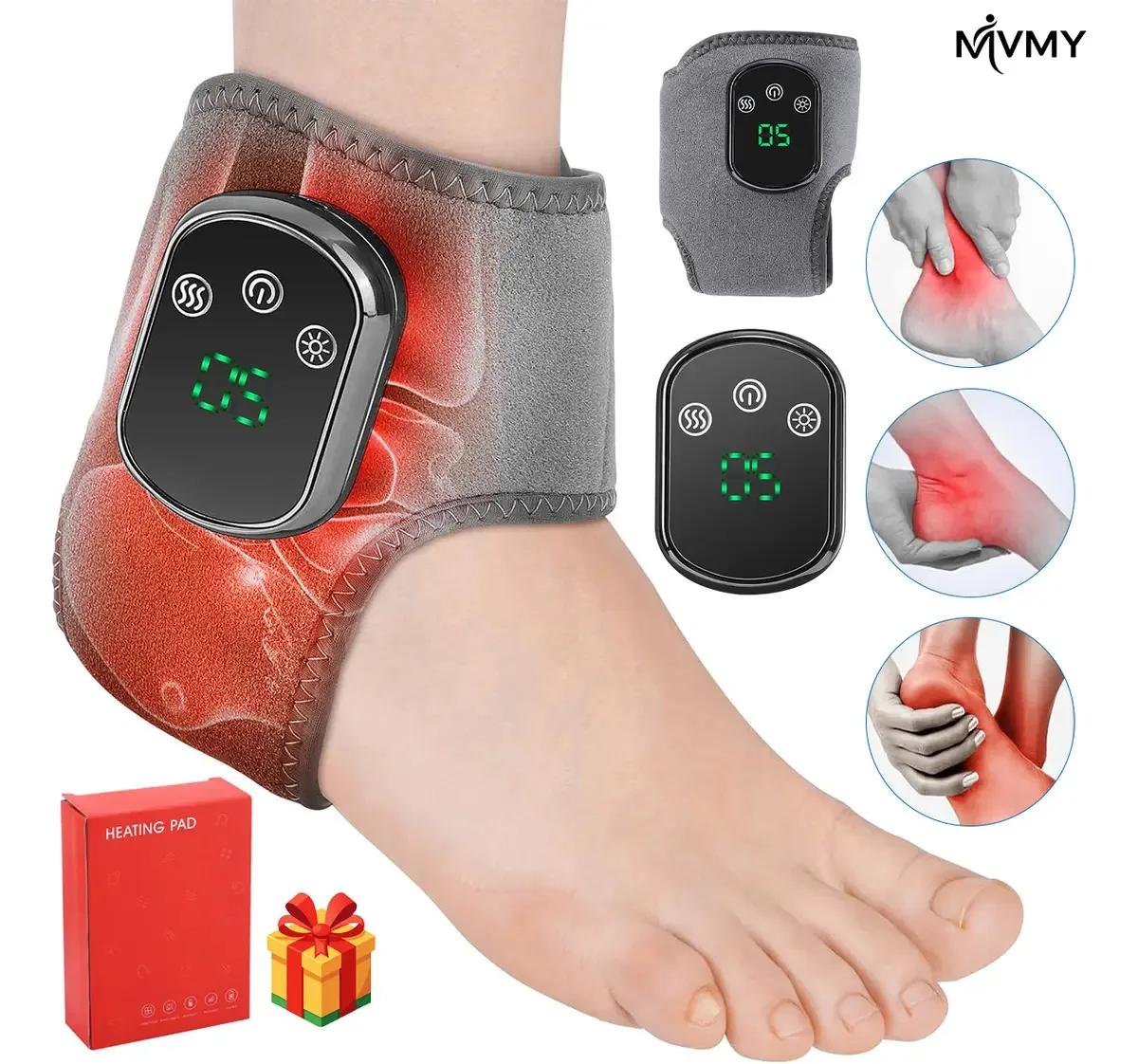 Massageador de pés, cinta térmica de tornozelo 2026, modelo atualizado, 5 níveis de aquecimento, 3 níveis de intensidade de vibração, massagem Mvmy