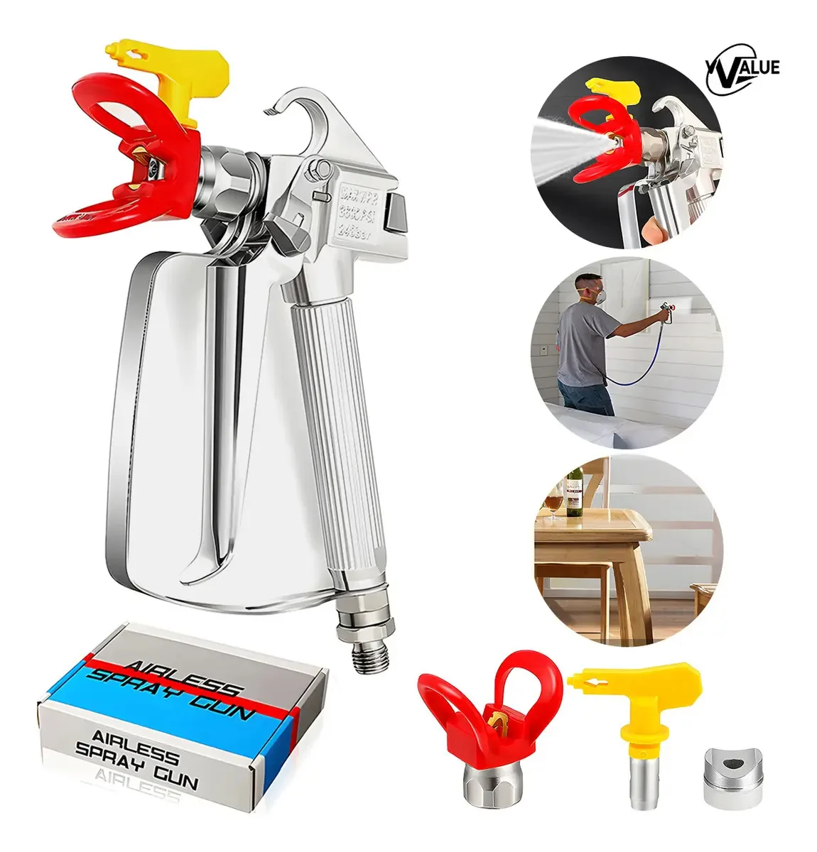 Pistola de pintura sem ar de alta pressão, acessórios para pistolas de pintura e pistolas de revestimento, pistolas de pintura à base de água. Valor VR