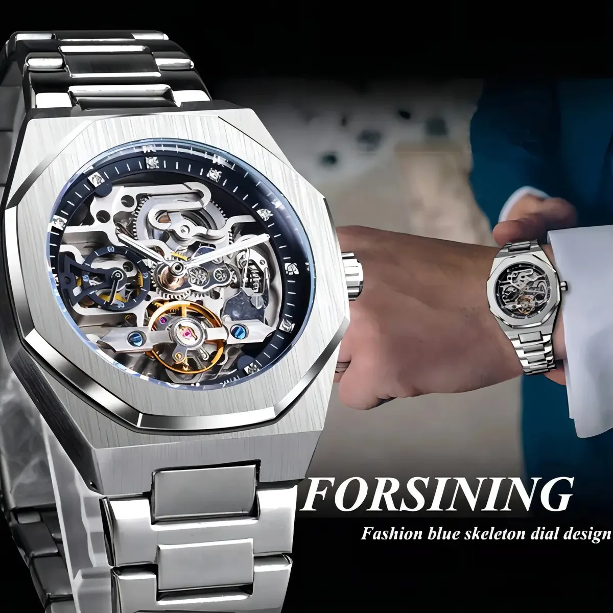 Relógios De Pulso Forsining Skeleton Diamond Tourbillon
