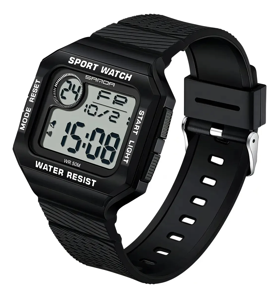 Relógios eletrônicos digitais impermeáveis Sanda Square Bezel preto/branco