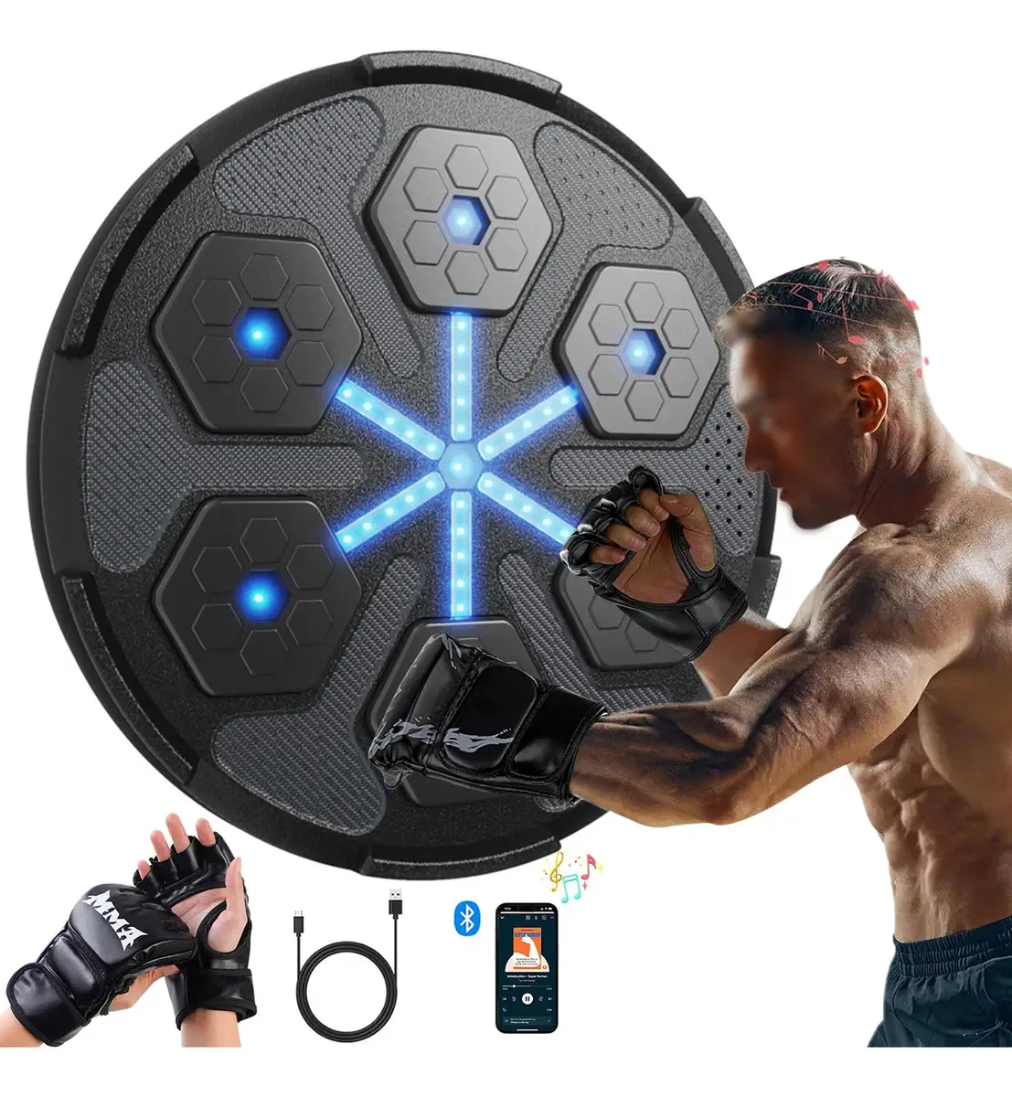 Equipamento de máquina de boxe de música eletrônica Aa Games Color Black Dispositivos divertidos e interativos pesando 150 kg com luvas Aomu