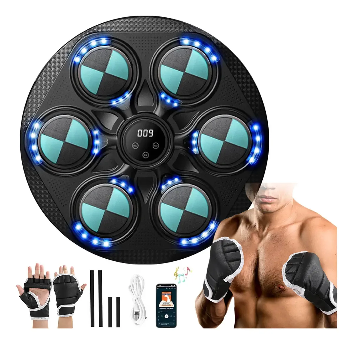 Equipamento de boxe Aomu Dynamic Electronic Music com luvas