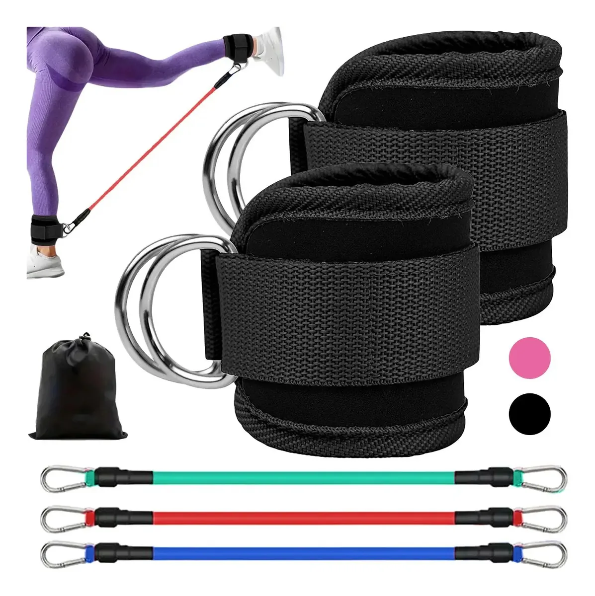 Bandas elásticas para exercícios, faixas de resistência, pernas, cor: preta