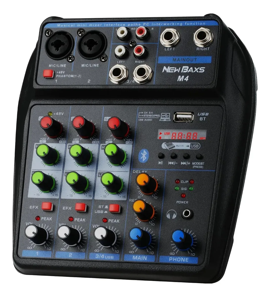 Mesa De Som Digital 4 Canais Bluetooth Usb Phantom Mixer Mp3