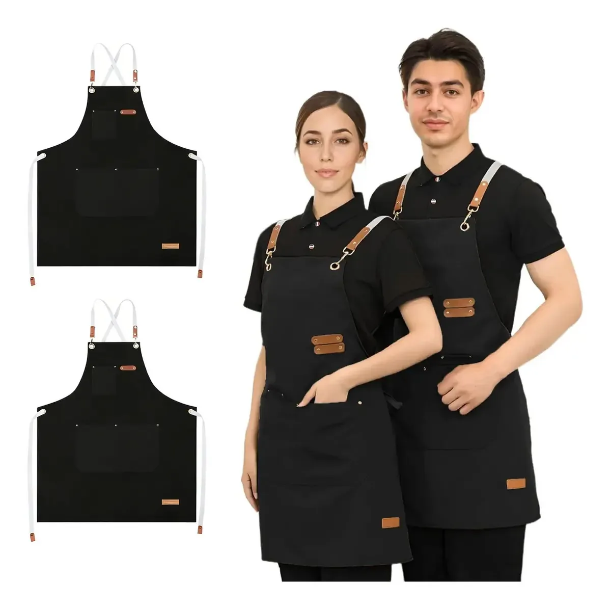 2 aventais de cozinha pretos Aventais impermeáveis para chefs