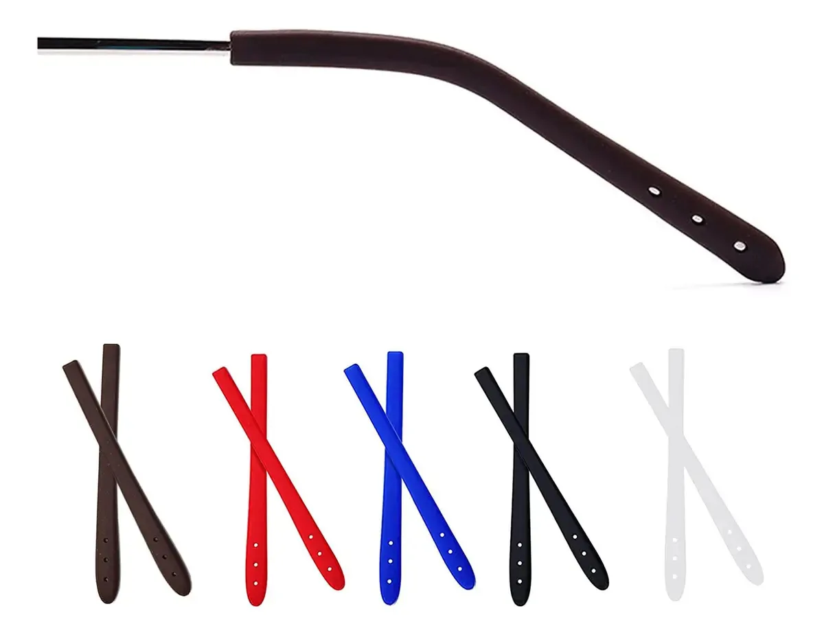Pontas de óculos, 10 pares de protetores de ouvido de silicone antiderrapantes, estojos tubulares, pontas macias de reposição para óculos de sol finos com fio (5 cores) para óculos
