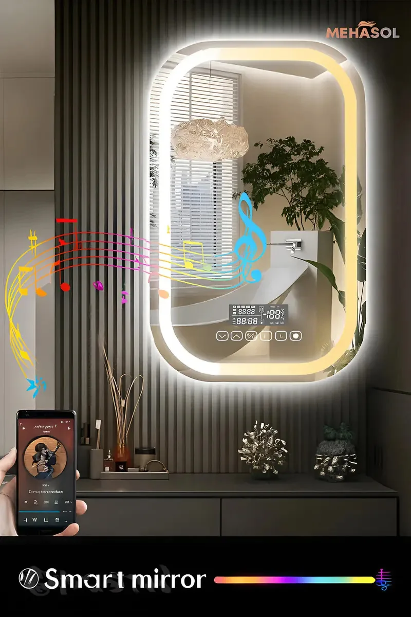 Espelho de banheiro LED com espelho Bluetooth Touch Decoration Light