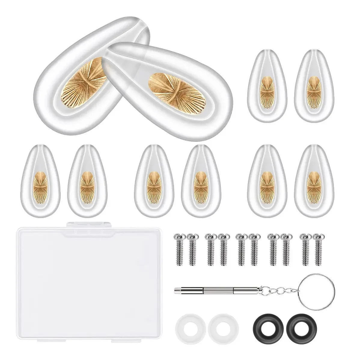 Conjunto de protetores nasais e protetores de ouvido Smarttop, silicone, com núcleo de metal, kit de reparo com ganchos de ouvido, chave de fenda e parafuso (dourado)