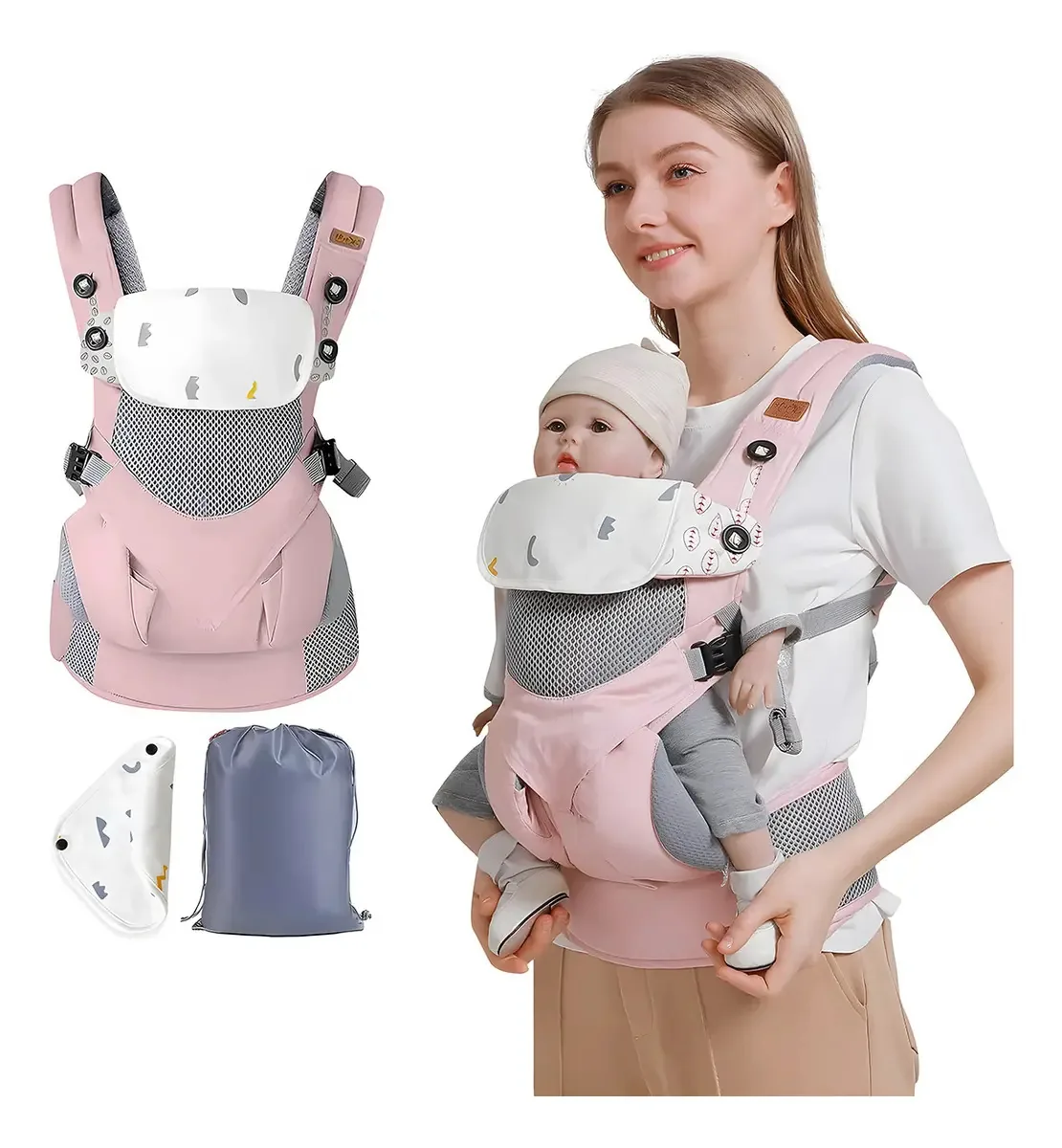 Bolsa de cintura para bebês, carrinho de bebê, cangurus, ergonom, guardanapo de baba, cinto de apoio para bebês e carrinho de bebê, objetos legais para cuidar de crianças, rosa