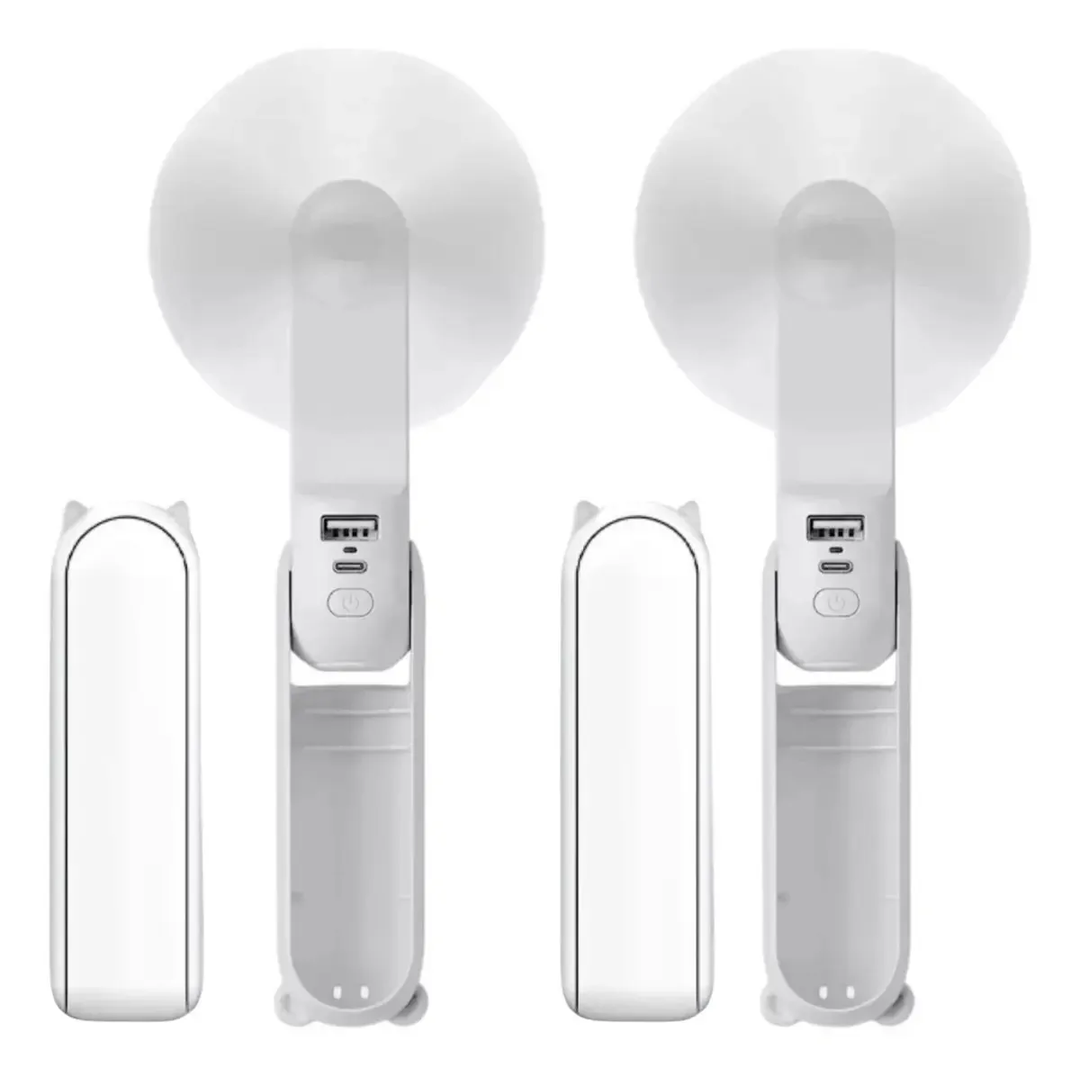 Mini ventilador portátil recarregável USB de 2 peças, 3 em 1, cor, 2 peças, branco