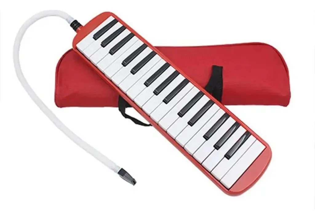 Estojo escolar Melodica de 32 teclas e acessórios, teclado vermelho
