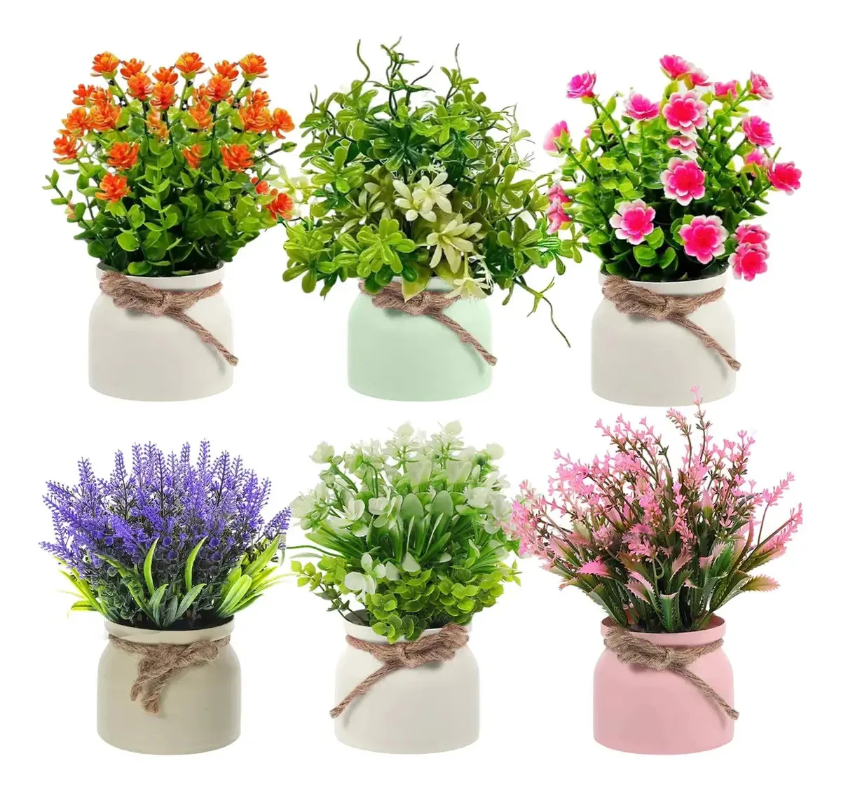 6 peças de plantas artificiais, flores de bonsai em vasos, cor decorativa 6