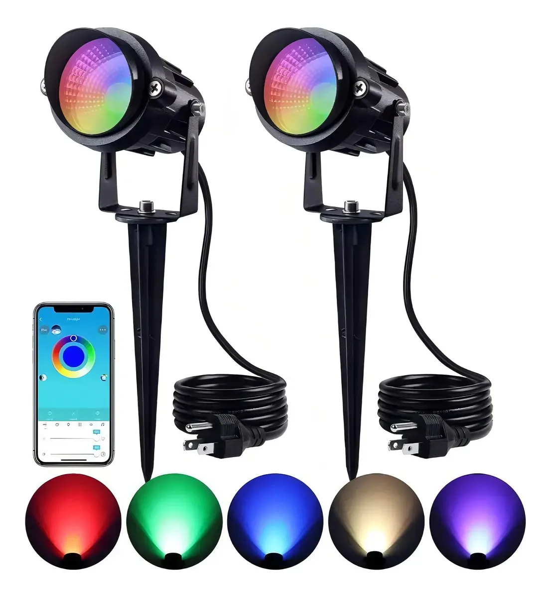 2 peças de refletor LED exterior 15w Rgbcw Refletores Luz Led Carcasa Black