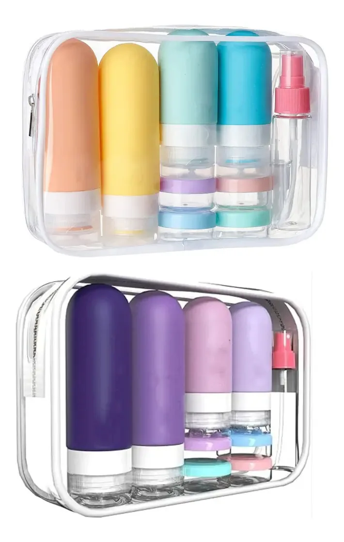 dois estilos! Kit de viagem de 32 unidades, frascos de shampoo, banheiras e acessórios de viagem, kit de viagem, frascos de xampu, acessórios de viagem multicoloridos, frascos de loção de viagem e...
