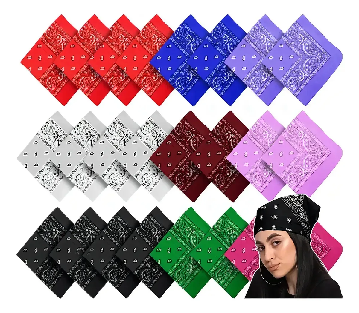 Bandanas multifuncionais Ikaif de 24 peças para homens e mulheres, perfeitas para usar como bolsas, cachecóis, bandanas e enfeites de mão (55 x 55 cm)