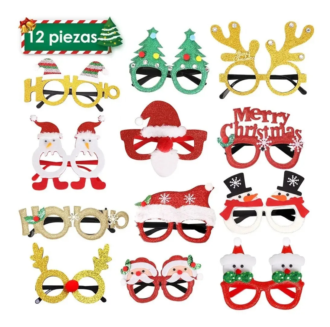 Óculos de Natal Mczzoptne de 12 peças, óculos de armação de glitter, óculos de Natal fantásticos, óculos divertidos para crianças, adultos, suprimentos de festa, presentes de Natal e cabine...