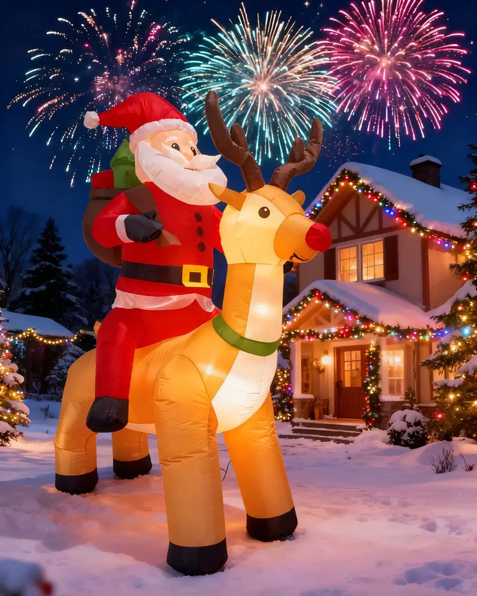 Figura de rena inflável Flydog Christmas Papai Noel, decoração inflável, luzes LED para exterior, interior, festa